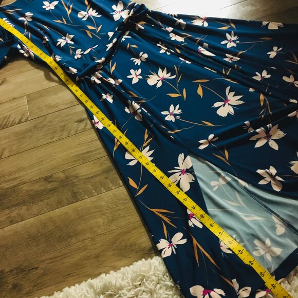 Classy Blue Floral Belted Retro Maxi Dress - Picture 15 of 16